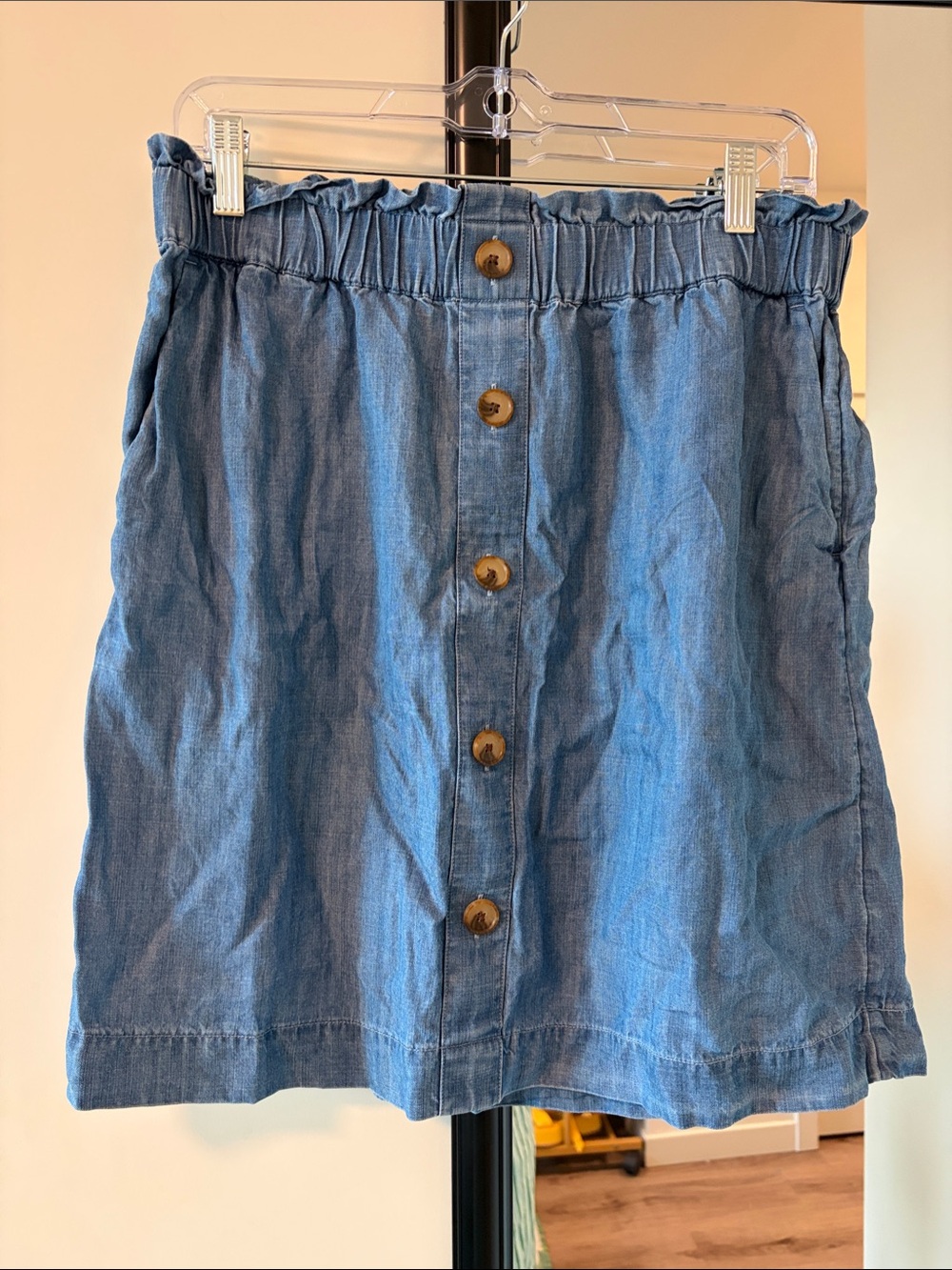 LOFT Light Blue Button-Front Mini Skirt